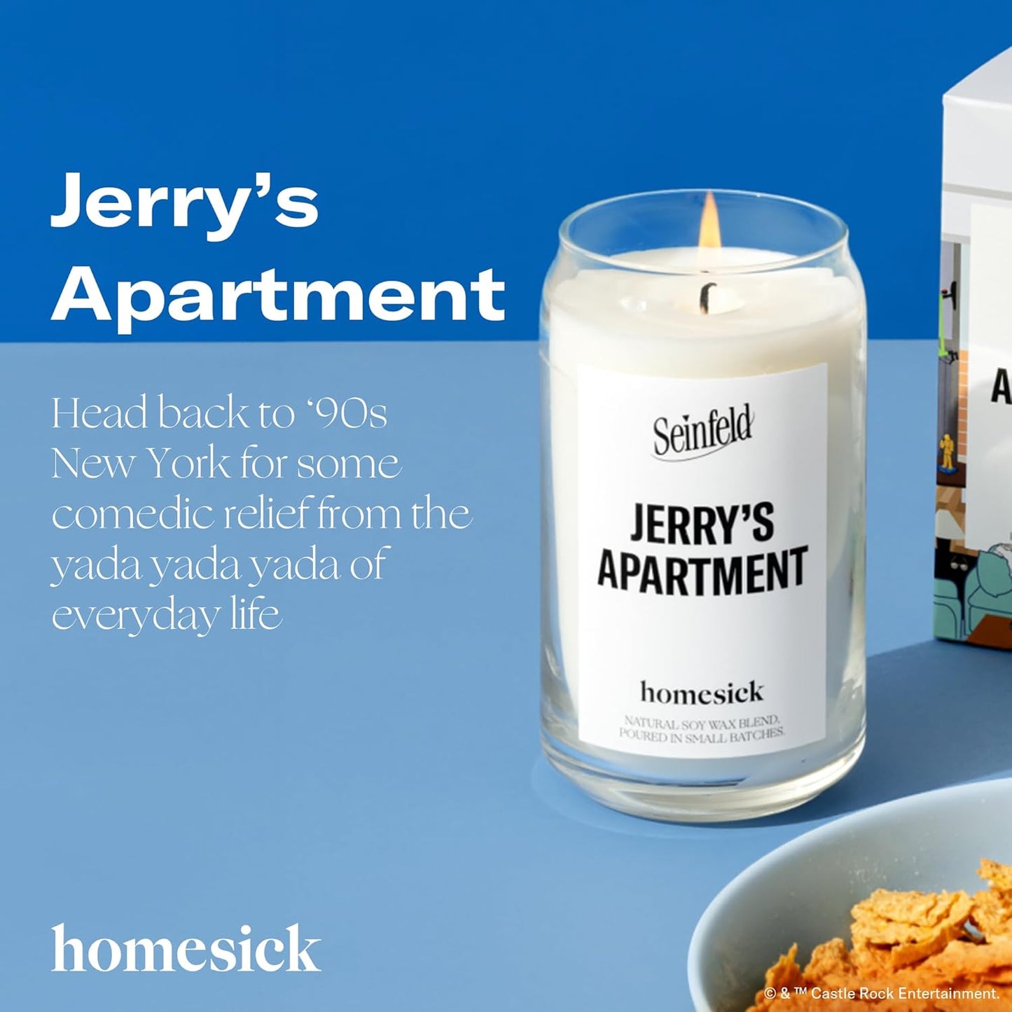 Homesick Scented Candles for Home (Jerry's Apartment) - 13.75 oz Long-Lasting Soy Wax Jar Candle for Women & Men for All Occasions, 60-80 Hours Burn Time - Notes of Suede Leather, Vanilla & Cedarwood