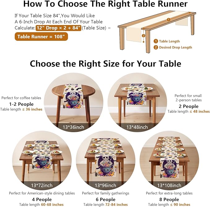 Halloween Table Runner with Mummies,Pumpkins & Candy,Table Decoration for Dining Party and Home Decor,108x13 inches