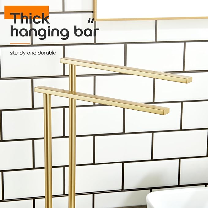 Hand Towel Bars for Bathroom Vanity Countertop 2-Tier Towel Rack Holders Stand with Heavy Marble Base Thicken Steady, Brushed Gold Stainless Steel AN7003GD