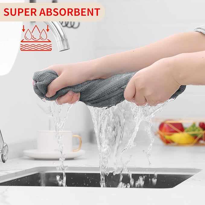 Homaxy 100% Cotton Waffle Weave Kitchen Dish Towels, Ultra Soft Absorbent Quick Drying Cleaning Towel, 13 x 28 Inches, 12-Pack, Grey