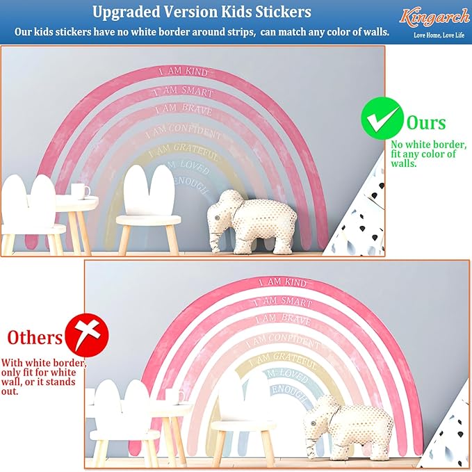 Large Colorful Rainbow Wall Decals, Insparational Peel and Stick Fabric Nursery Wall Decor, Removable Home Room Wall Decor Murals Stickers for Kids Girls Toddler Bedroom Living Room Playroom