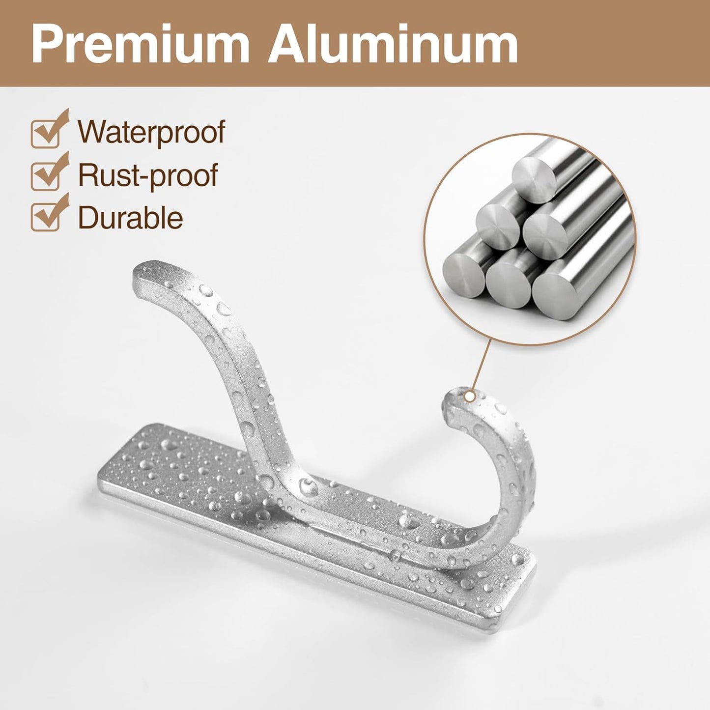 10-Pack Adhesive Wall Hooks for Hanging: Modern Silver Hooks Hold 13 LB, Sticky Wall & Door Hanger for Coats, Shower Towel, Bags, Backpack, Bathroom & Kitchen Utensils, Stainless, Metal