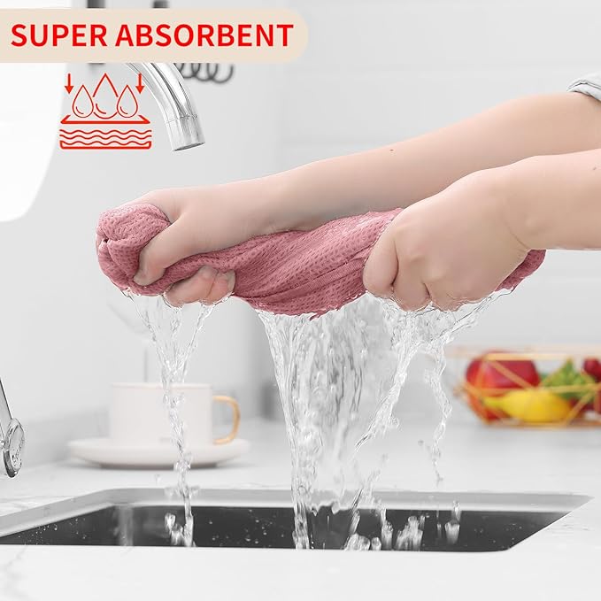 Homaxy 100% Cotton Waffle Weave Kitchen Dish Cloths, Ultra Soft Absorbent Quick Drying Dish Towels, 12 x 12 Inches, 6-Pack, Dried Rose