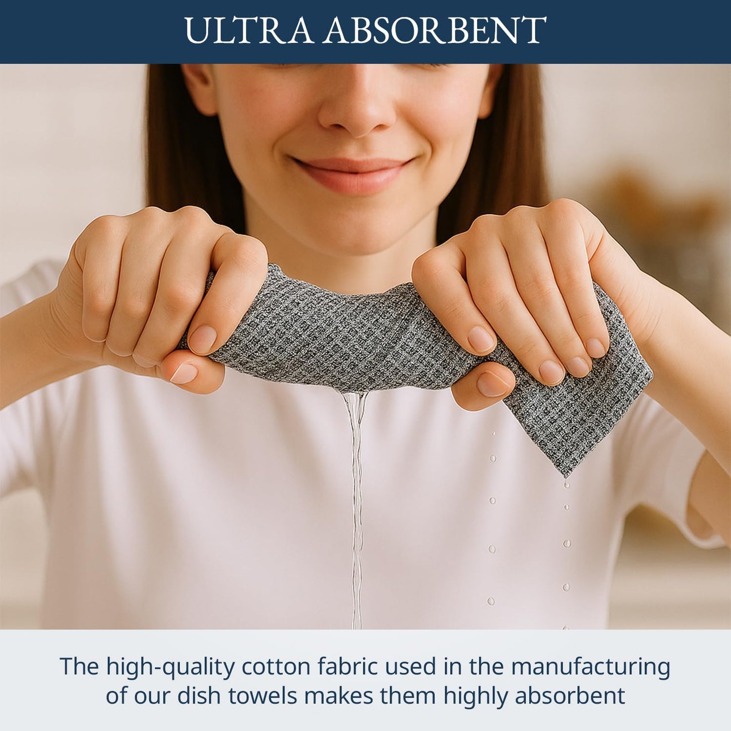 LANE LINEN Kitchen Towels Set – Pack of 6 Cotton Dish Cloths, 18”x28”, Soft & Quick-Drying Tea Towels for Cleaning – Black