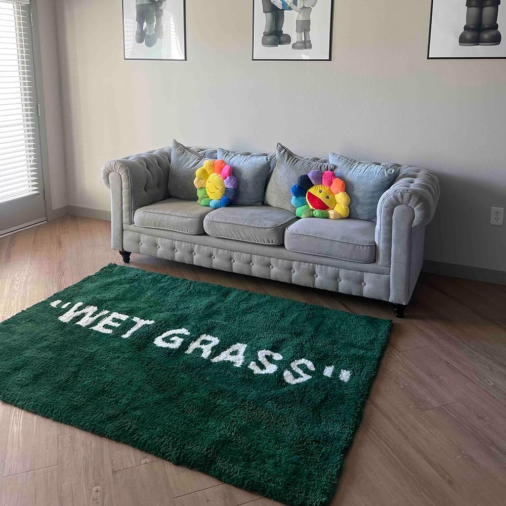 Wet Grass Rug Green Grass Classic Handmade Flocked Large Carpet Hypebeast Decor Parlor Bedroom Playroom Artistic Premium Floor Mat (133x195cm(4.4x6.4ft))