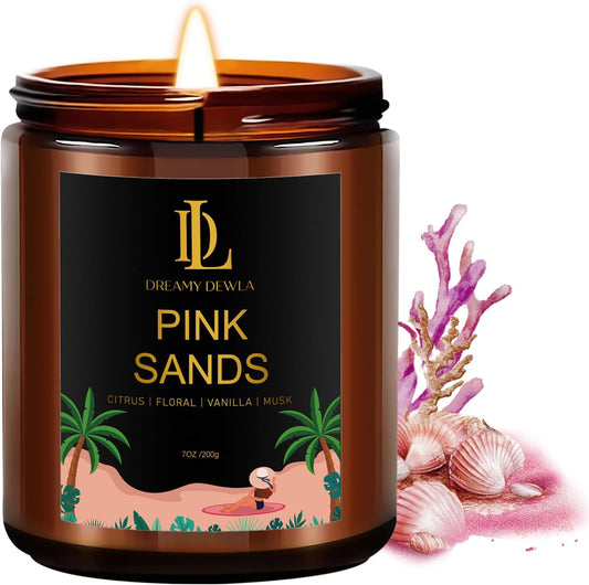 Pink Sands Candles, 7oz Pink Sands Scented Candle, Natural Soy Candles for Home Scented, Long Lasting with 50 Hour Burn Time, Gifts for Men Women