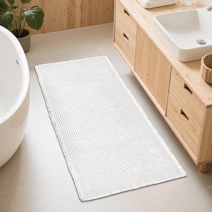 ZALL Waffle Bath Mat White Super Absorbent Non Slip Bathroom Rug 24x48inch,Machine Washable Ultra Soft Floor Mats