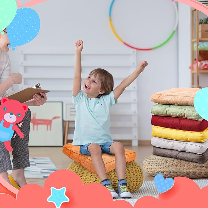 Juexica 8 Pcs Floor Cushions for Kids Floor Pillows Flexible Seating Cushions 3.5'' Thick Flexible Seating Classroom Furniture Meditation Seat Pillows for Home Nursery Yoga Decor(Colorful,Square)