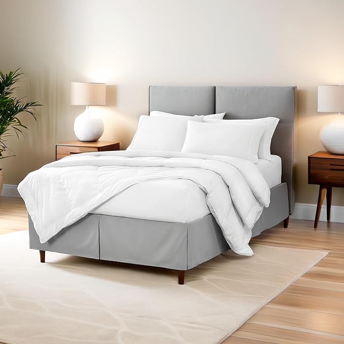 Bare Home King Bed Skirt - 15-Inch Tailored Drop Easy Fit - Bed Skirt Beds - Center & Corner Pleats (King, Light Blue)