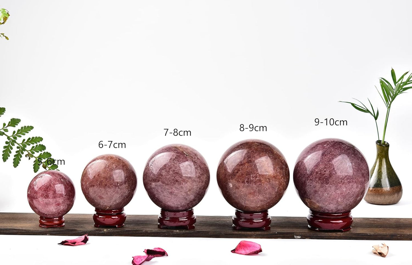 JIC Gem Large Healing Crystal Ball with Decoation Stand Red Strawberry Gemstone Sphere Ball for Meditation 、Energy、Reiki Ball (90-100mm)