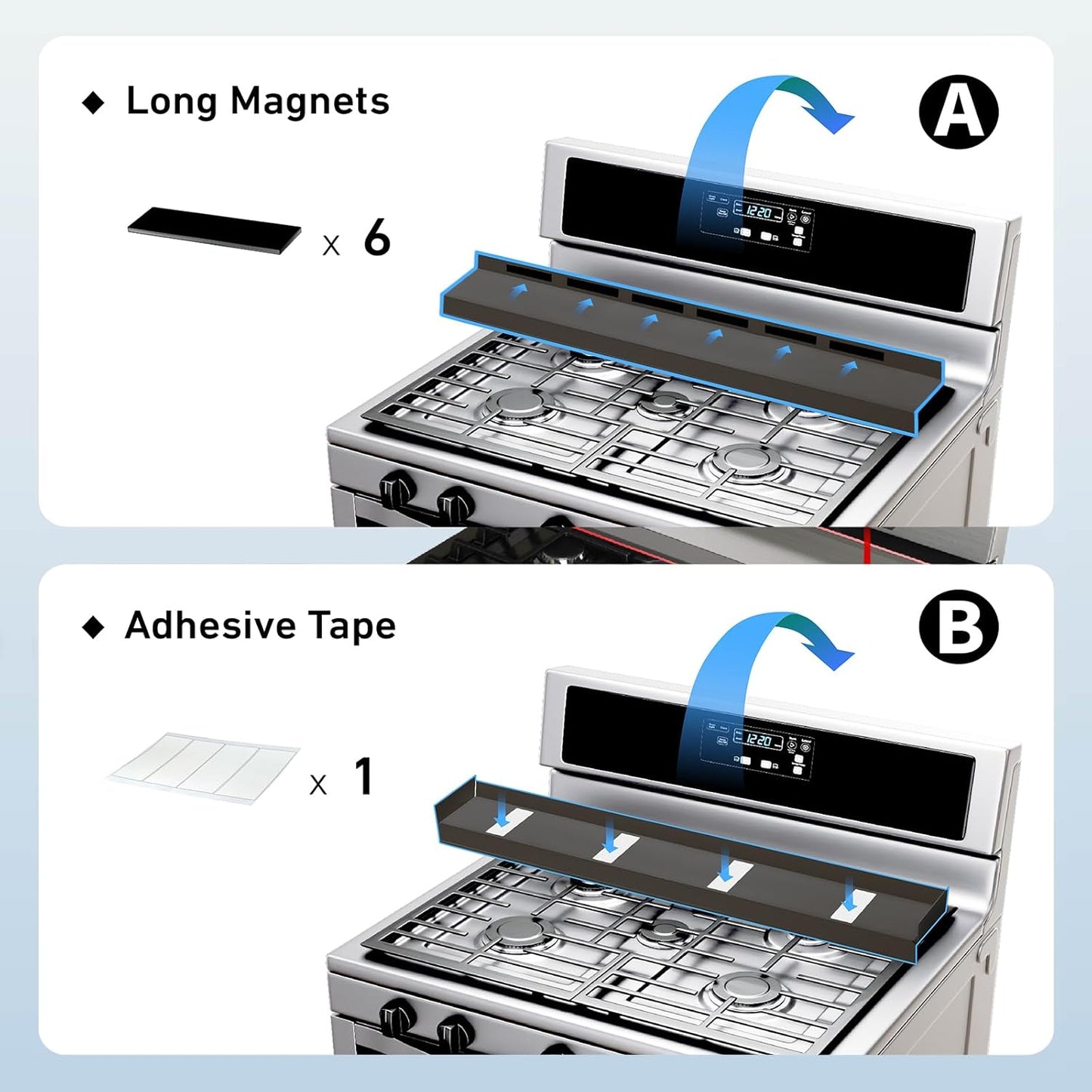 IIIOIIIA Stove Top Magnetic Shelf for Kitchen Organization, 30" Magnetic Spice Rack Over The Stove, 4" Deep Spice Organizer with Border All Around, Brushed Stainless, Black