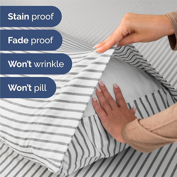 Split King Size 5 Piece Sheet Set - Comfy Breathable & Cooling Bed Sheets Set - Hotel Luxury Bedding for Women, Men, Kids, Teens, Boys & Girls - Deep Pockets & Wrinkle Free - Oeko-Tex - Grey Stripes 2
