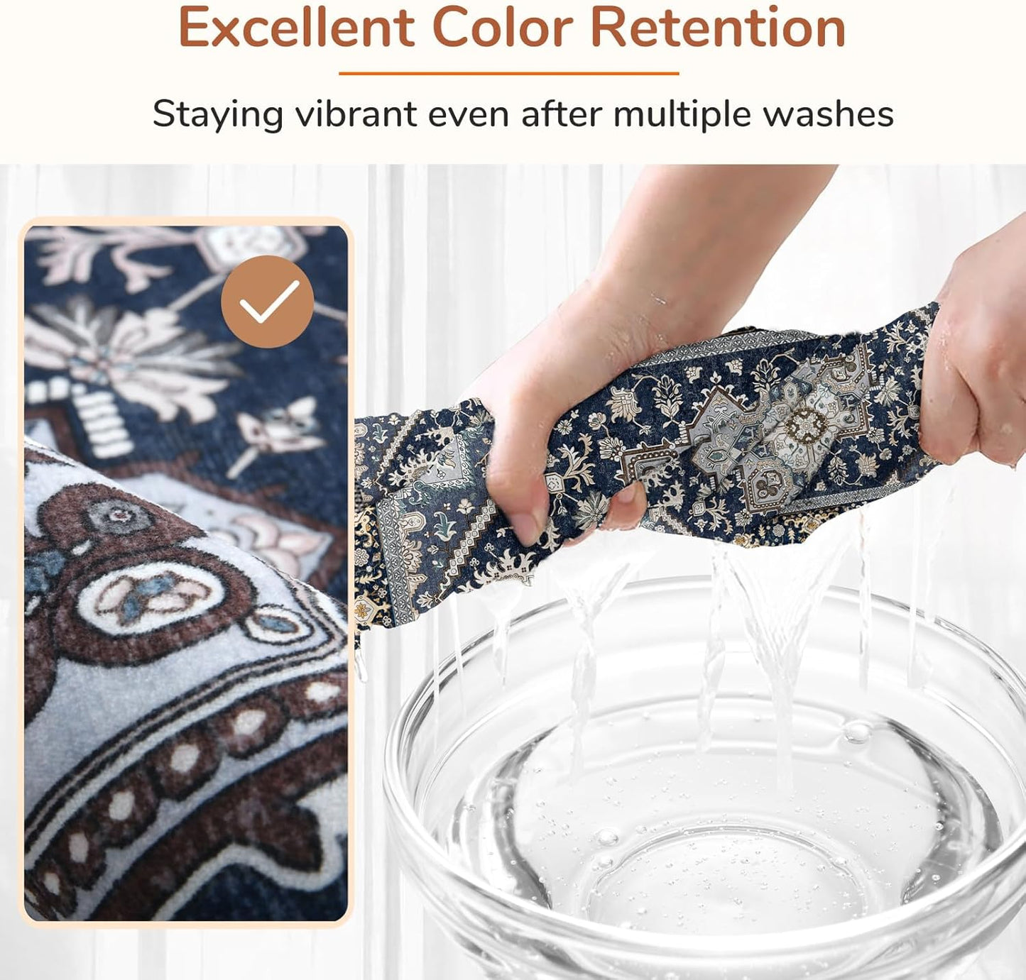 OPPODREAM Soft Area Rugs 9x12 Living Room, Washable Rugs 9x12 with Non Slip Backing, Faux Cashmere Low-Pile 9 x 12 Carpet, Navy Blue & Gold