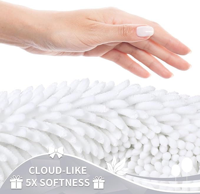 Yimobra Long Bathroom Rugs Runner 60x24 Inch, Extra Thick Soft Absorbent Chenille Bath Mat, Non Slip Machine Washable, Quick Dry Bath Rugs for Bathroom Floor, Tub and Shower, White
