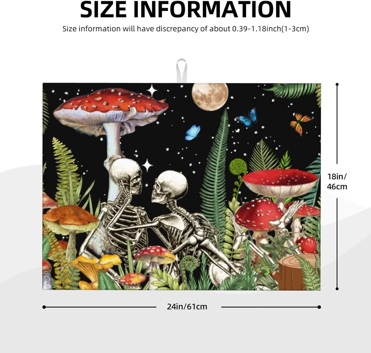 Red Mushroom Skull Dish Drying Mat 18x24 For Kitchen Counter Absorbent Microfiber Dishes Pad Dish Drainer Rack Mats Fast Dry Kitchen Accessories