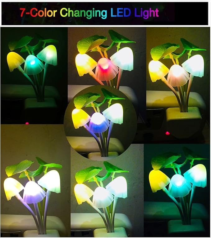 AUSAYE 2 Pack Sensor Led Night Light Plug-in Wall Lamp Color Changing Mushroom Night Light for Kids Adults NightLight Bedroom,Bathroom,Toilet, Stairs, Kitchen
