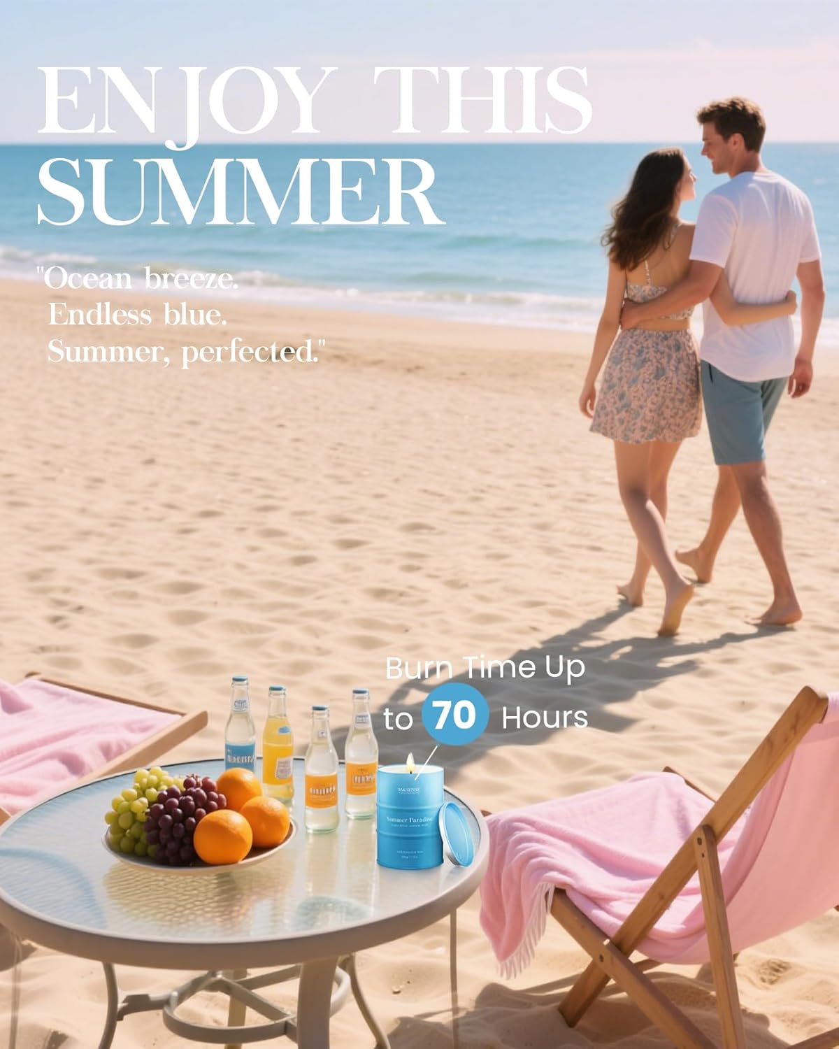 M&SENSE Summer Candles for Home Beach Soy Candle, Beach Candles for Stress Relief Meditation Relaxing, Housewarming Gifts for Women Men, 11.3oz 70 Hour Long Burning