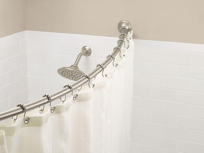 Moen Brushed Nickel Shower Curtain Rings with Double Hooks for Bathroom Shower Rod, (Pack of 12), SR2201BN