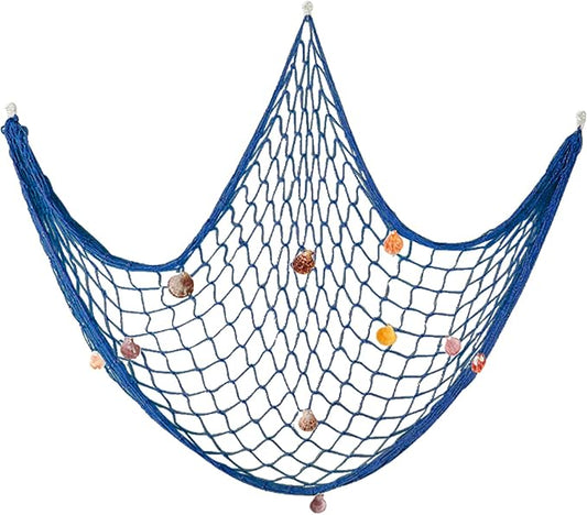 Natural Fishing Net Decor with Shells 79 Inch Beach Theme Decor for Party Home Bedroom Wall Hanging Fish Net Decorations (Sea Blue)