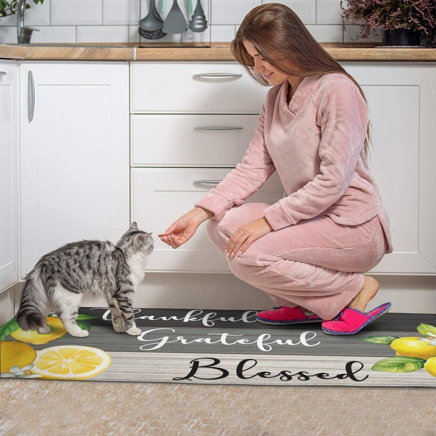 2 Piece Lemon Kitchen Decor Rugs Set, Farmhouse Country Kitchen Rugs and Mats Non Skid Washable Absorbent Microfiber Kitchen Accessories Decoration Floor Mats 17"x47"+17"x30"