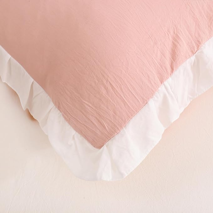 Merryword Pink Pillow Shams Pink and White Reversible Queen Pillowcases Cute Pillow Cover Set of 2 Soft Shabby Chic Ruffled Pillowcases 2 Pack (Queen (20''x30''), Pink White)