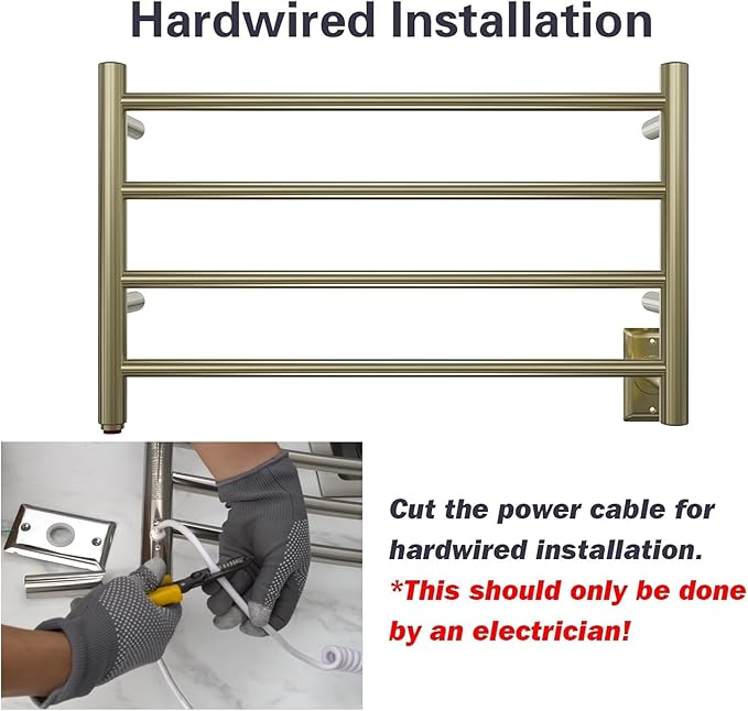 HEATGENE Towel Warmer 4 Bar Towel Dryer Wall-Mounted Plug-in Bath Towel Heater - Brushed Brass