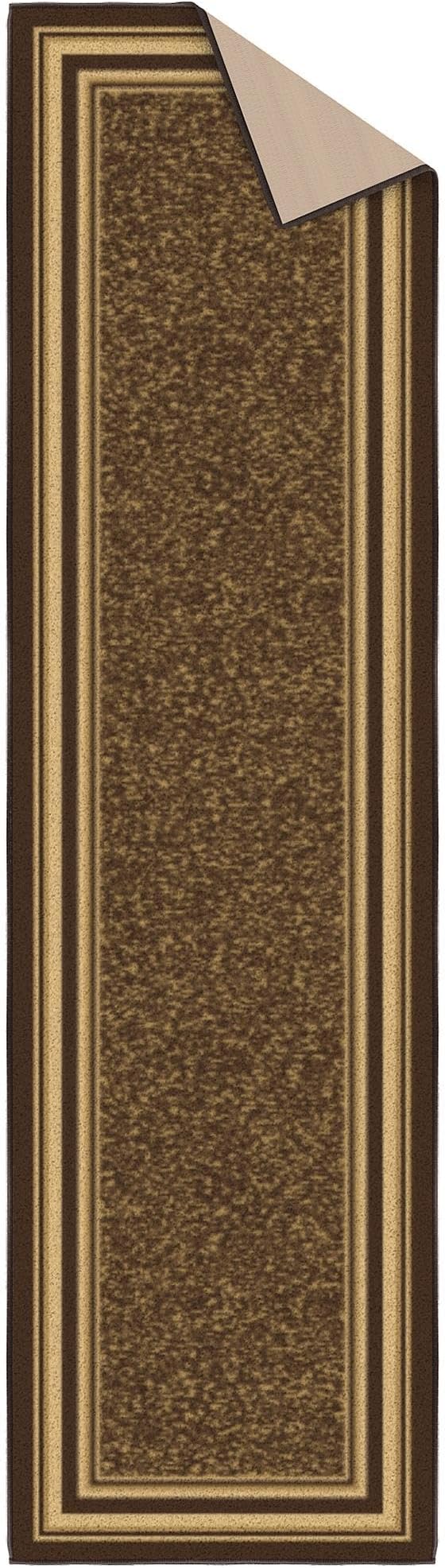 Ottomanson Hallway Runner Rug 1'10" x 7' Non Slip Border Area Rugs Easy to Clean Laundry Rug Runner Durable & Pet Friendly Floor Carpet Runners for Hallways Entryway Living Room Kitchen, Brown