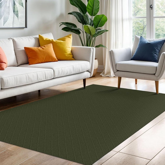 KOZYFLY Area Rug 4x6 Ft Washable Rugs for Entryway Non Slip Rubber Backed Throw Rugs Boho Entry Rug, Cotton Braided Floor Carpet for Kitchen Dining Room Living Room, Dark Green