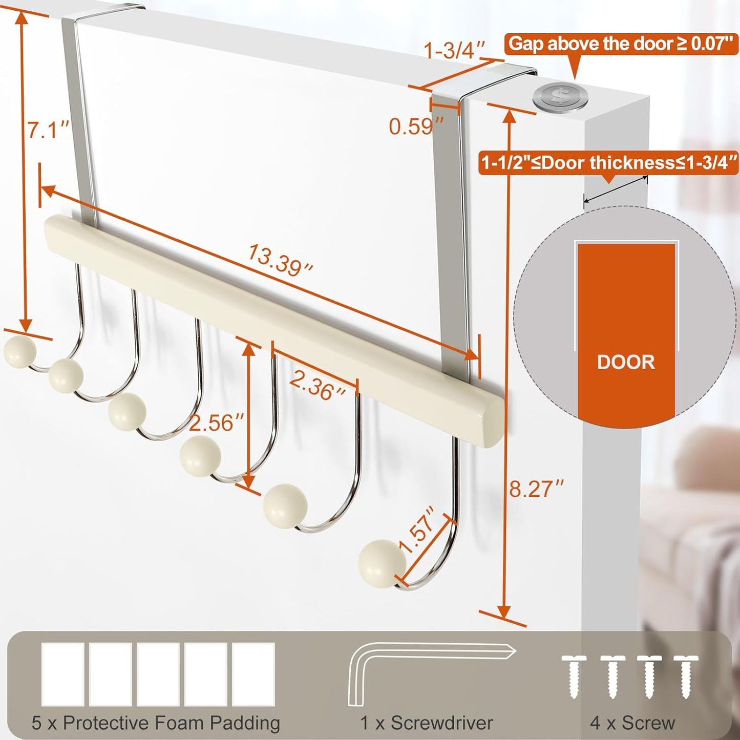 TOPIA HANGER Over The Door Hooks for Hanging, Towel Hooks Towel Racks for Bathroom, Coat Hooks Coat Rack Over The Door Organizer Hanging, Wooden Door Hangers for Coat Towel Hat Purse CT71W