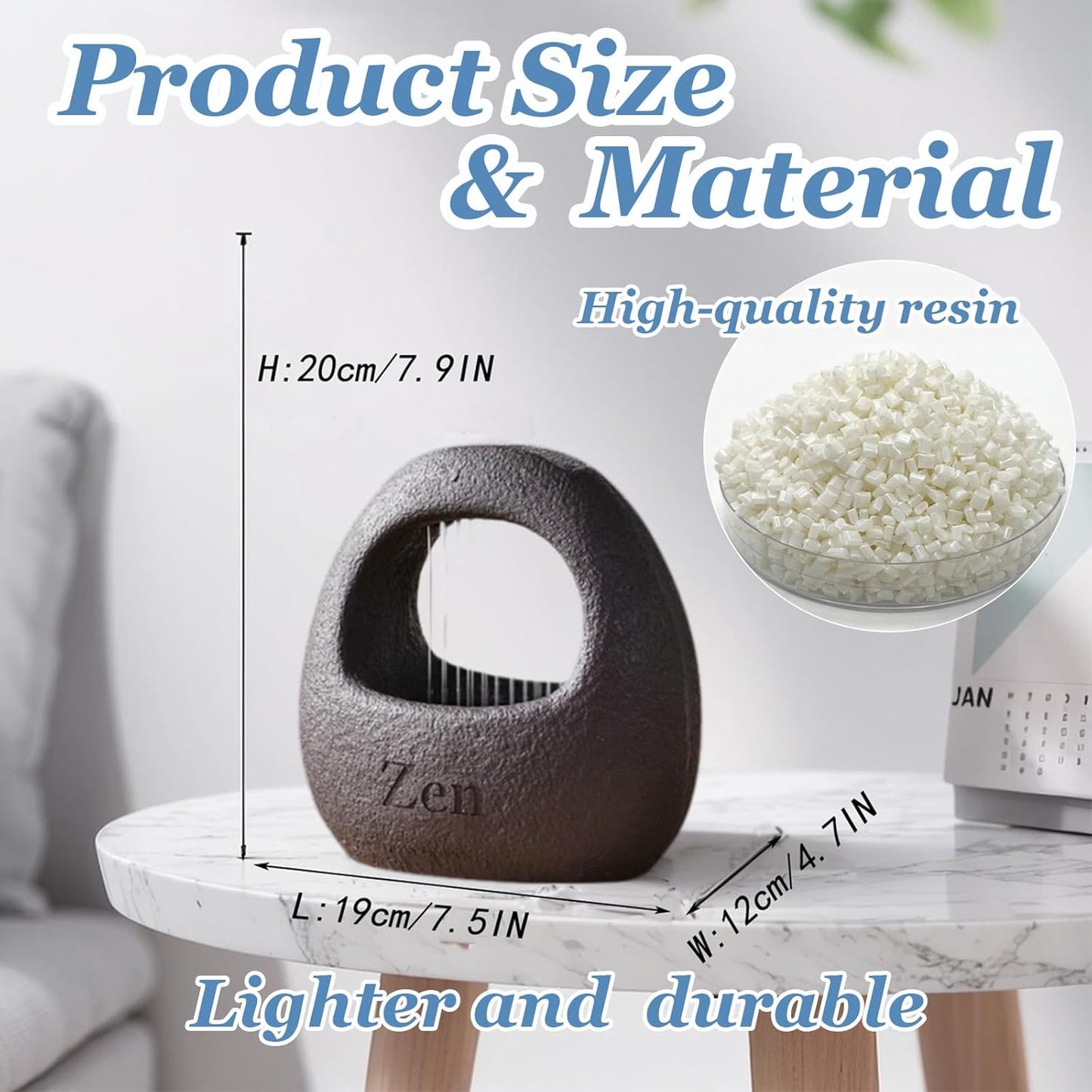 Zen Waterfall Fountain Indoor – Small Indoor Water Fountains with Relaxing Waterfall Feature, Decorative Water Fall Fountain for Home & Office