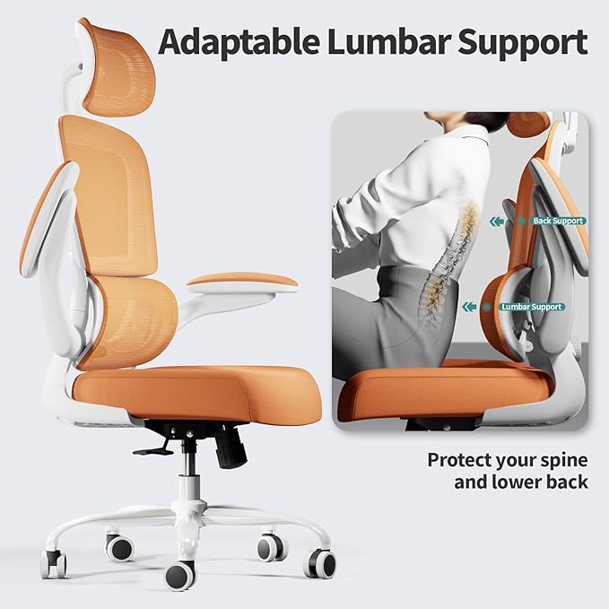 TRALT Office Chair Ergonomic Desk Chair, 330 LBS Home Mesh Office Desk Chairs with Wheels, Comfortable Gaming Chair, High Back Office Chair for Long Hours (Orange)