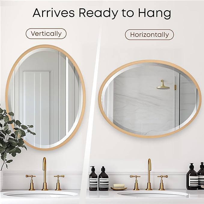 OVALCREST - Oval Wooden Beveled Wall Mirror for Home Decor, Bathroom, Vanity, Bedroom, Living Room, Hallway - London Style (Gold Paint) 25.1 x 31.1
