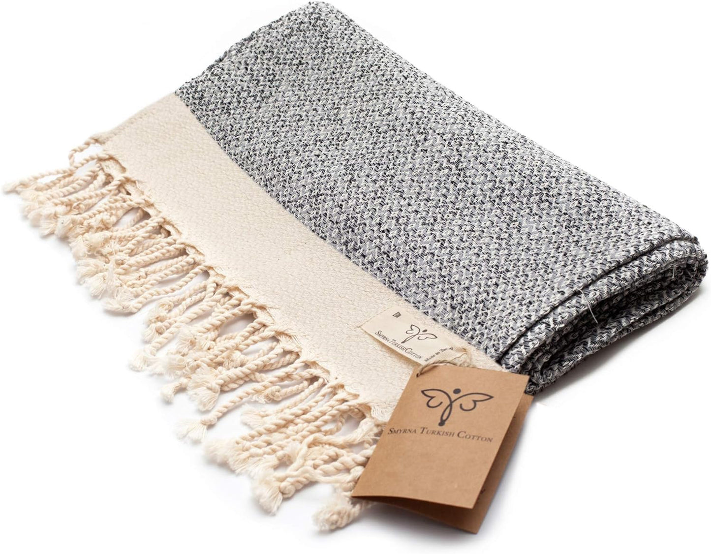 SMYRNA TURKISH COTTON Vintage Series Turkish Hand Towels, 16x40 inch, Decorative Turkish Hand Towels for Bathroom, Kitchen, Face, Hair, Tea, Yoga, Gym, Dishcloth Set of 2, Gray