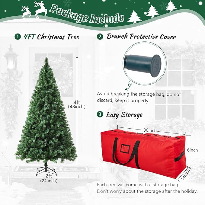 4ft Artificial Christmas Tree, Arbol de Navidad with 450 Branch Tips, Premium North Valley Spruce with Fold-Able Base Stand, Xmas Tree for Home, Office, Shop Decoration