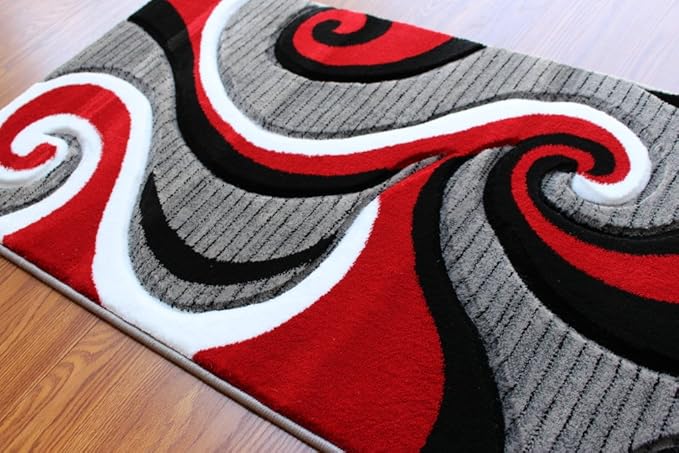 Masada Rugs, Sophia Collection Hand Carved Area Rug Modern Contemporary Red White Grey Black (2 Feet X 7 Feet 3 Inch) Runner