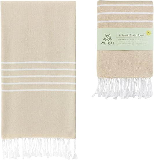 WETCAT Turkish Beach Towel Oversized (38"x71") 100% Turkish Cotton, Made in Turkey - Sand Free, Extra Large, Ultra Soft, Quick Drying, Compact & Lightweight for Travel - Sand