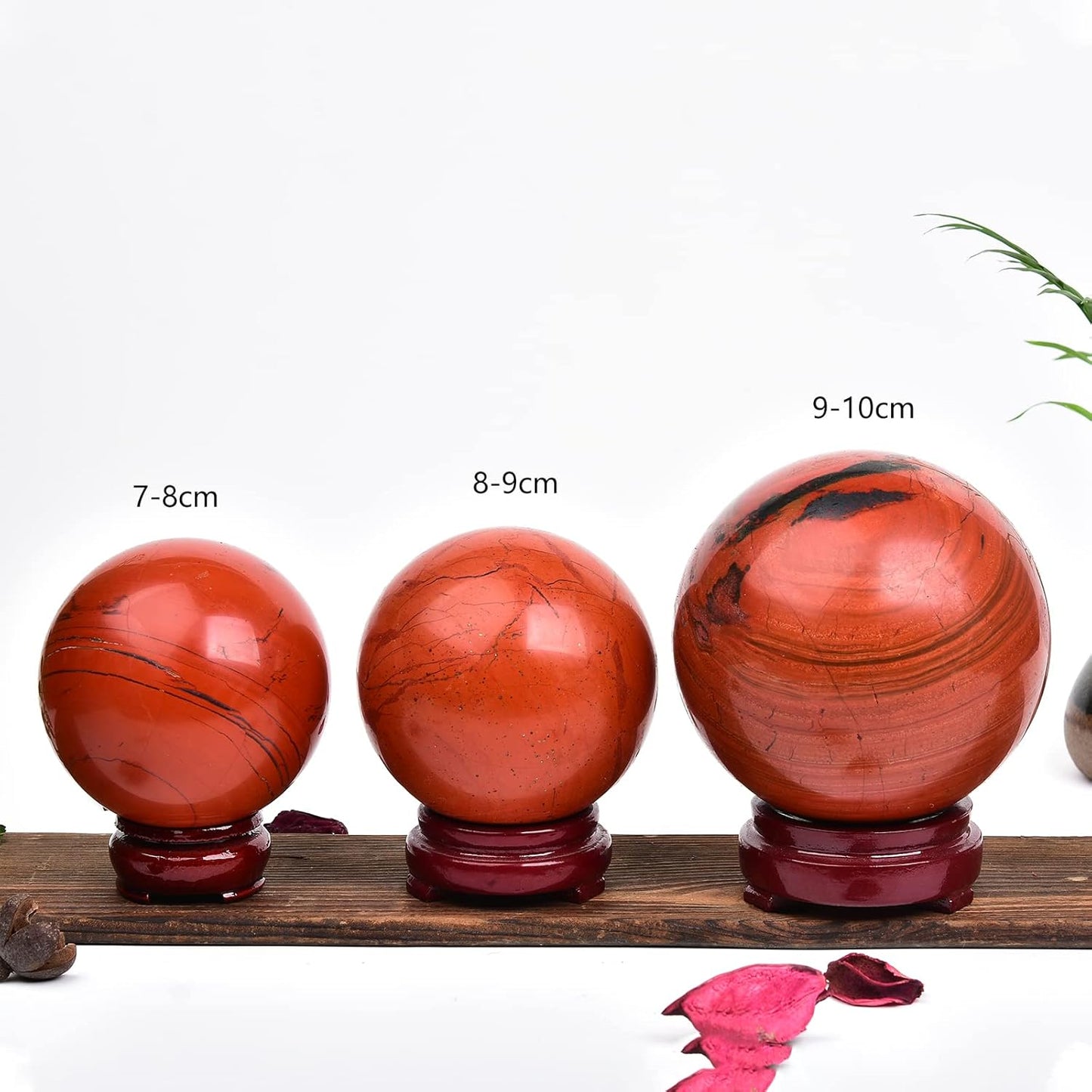 JIC Gem Red Jasper Crystal Ball Natural Quartz Crystal Sphere Stone Ball with Wooden Base (70-80mm)