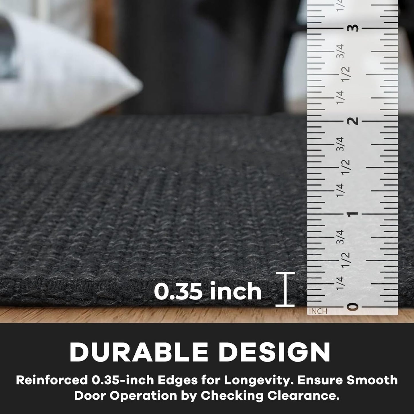 KOZYFLY Long Runners for Hallways 3x12 ft Washable Kitchen Runner Non Slip Rubber Backed Hallway Rugs Cotton Entryway Runner Rug Floor Carpet for Indoor Hall, Backdoor, Kitchen, Black/Dark Grey