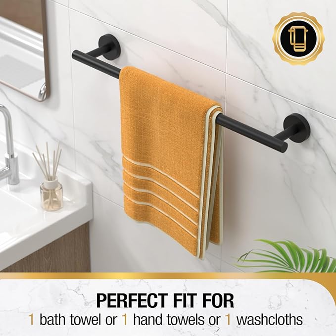 HITSLAM Matte Black 19.8 Inch Towel Bar for Bathroom, SUS304 Stainless Steel Bathroom Towel Rack Wall Mounted, Modern Home Decor Bath Towel Holder with Hardware Accessories