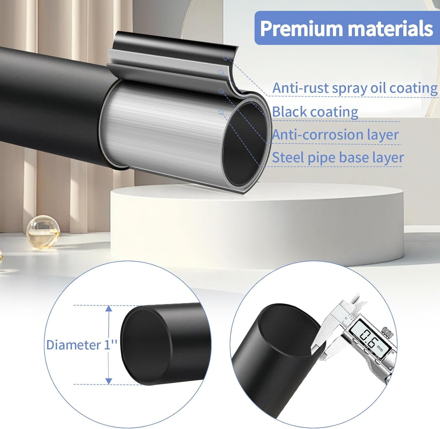 Black Curtain Rods, Room Darkening Curtain Rod for Windows 48 to 90 Inches(4-7.5Ft), Wrap Around Curtain Rods, Heavy Duty Blackout Drapery Rod,Modern Decorative Window Treatment Rod, Matte Black