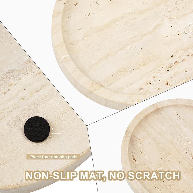 Koville Italian Natural Travertine Vanity Decorative Marble Tray, 12"x6" Light Beige Travertine Wabi Sabi Style Catchall Tray for Perfume, Candles, Jewelry