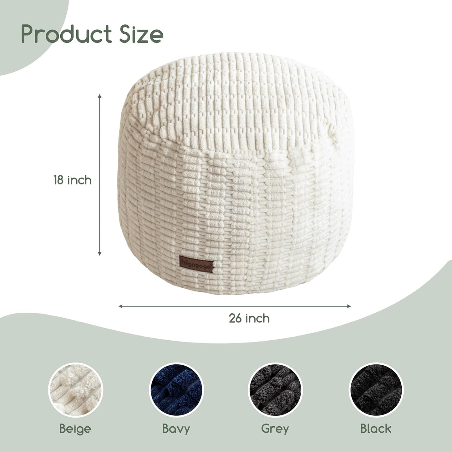 HIGOGOGO Pouf Ottoman Stuffed Round Modern Foam Filled Foot Rest Poufs for Living Room Chair Decorative 26 X 18 Inches Boho Relax Stool for Wedding Christmas Party, Beige
