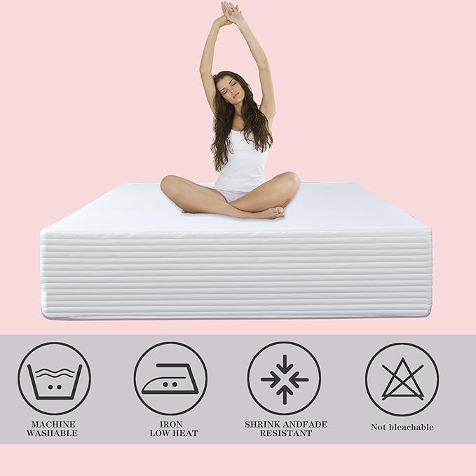 King Bed Skirt-Box Spring Cover with 14 Inch Tailored Drop,Wrinkle and Fade Resistant Hotel Wrap Around Bed Skirts，Bed Frame Cover (Horizontal Stripe White, King)