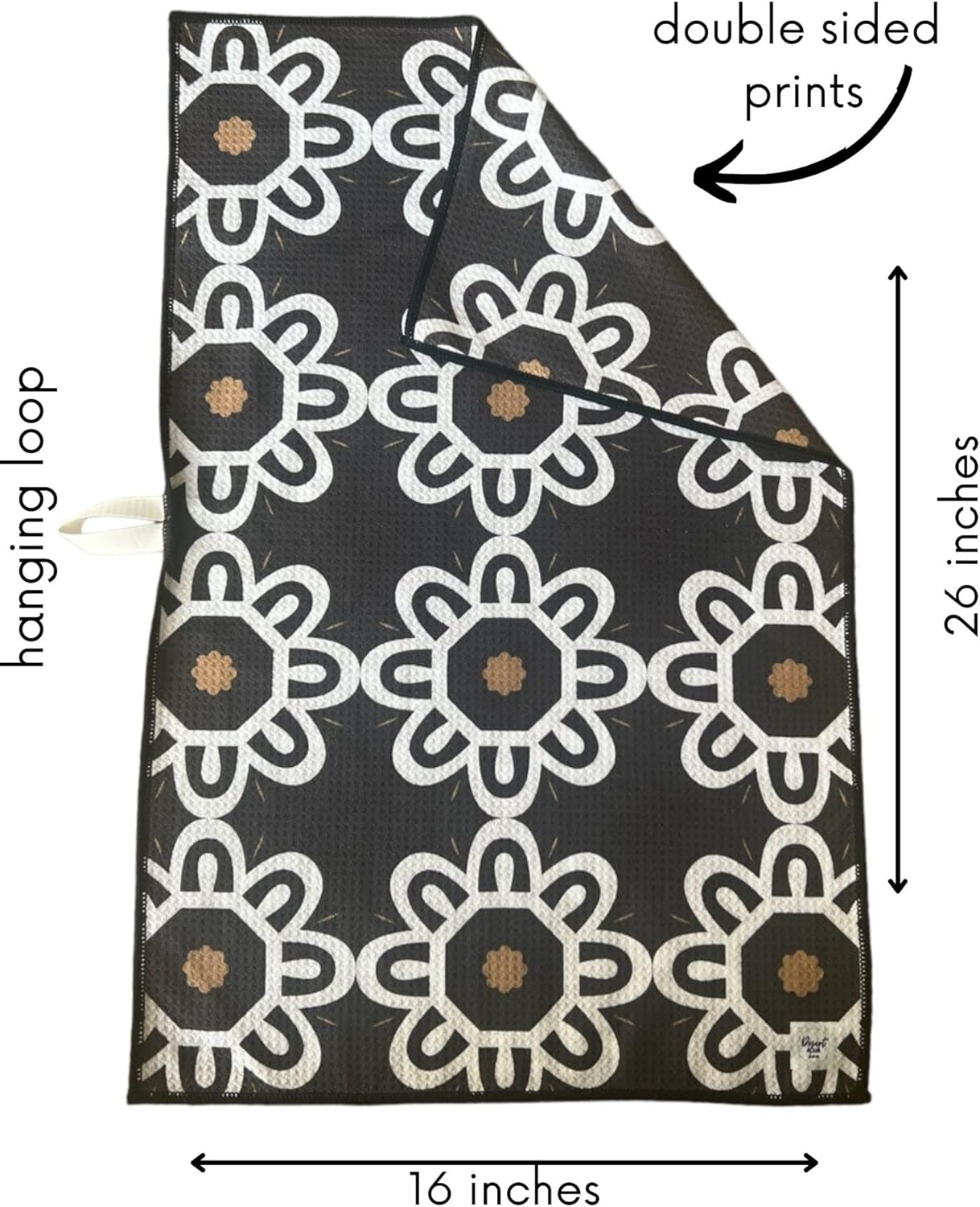 2 Pack Double Sided Kitchen Towels || Dish Towels || Quick Dry || Designer Prints || Highly Absorbent || Hanging Hook (Black)