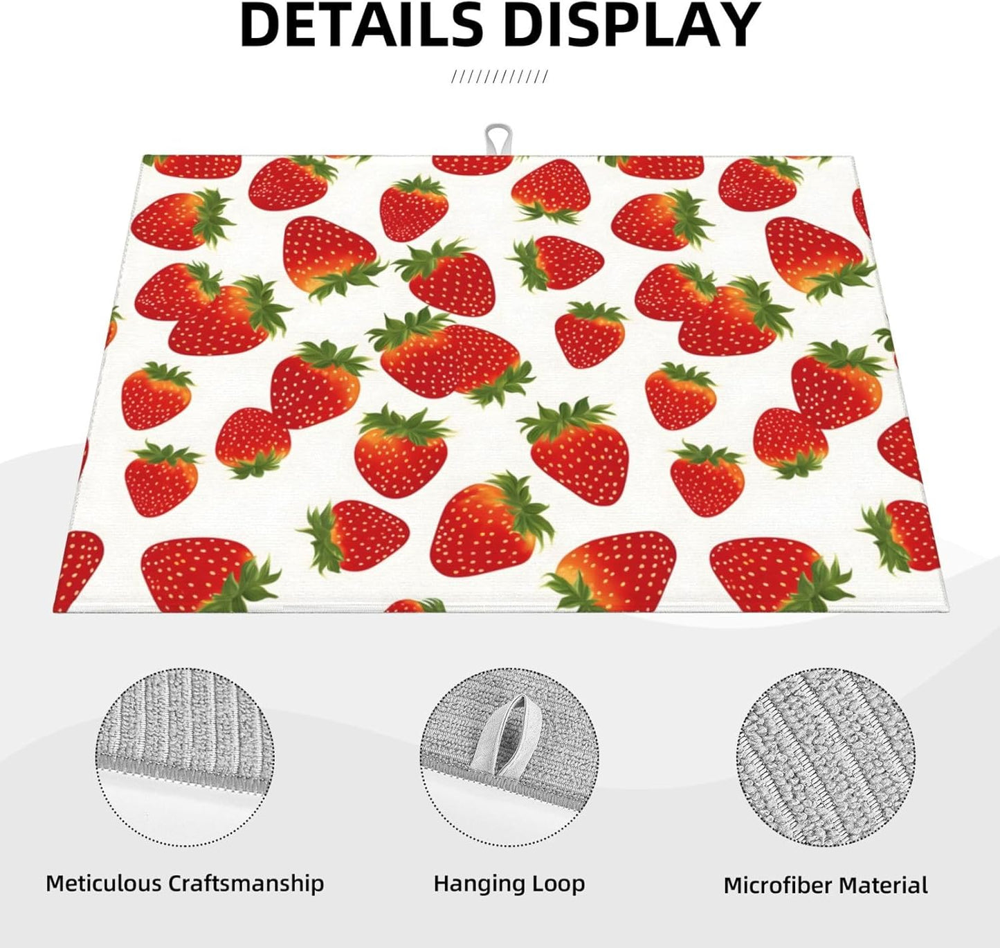 Cute Strawberry Dish Drying Mat For Kitchen Counter, Super Absorbent Microfiber Dish Drying Pad, Kitchen Gadgets For Easy Clean Multi-Use Large 18"x24"