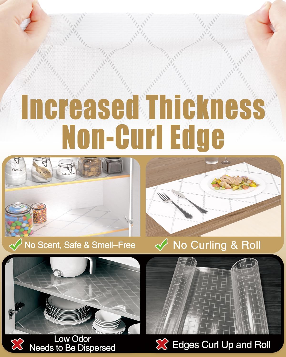 Drawer and Shelf Liner, Non-Adhesive Kitchen Cabinet Liners, Non Slip Shelf Paper Waterproof Washable Thickened for Dresser Pantry Shelve Bathroom Protector