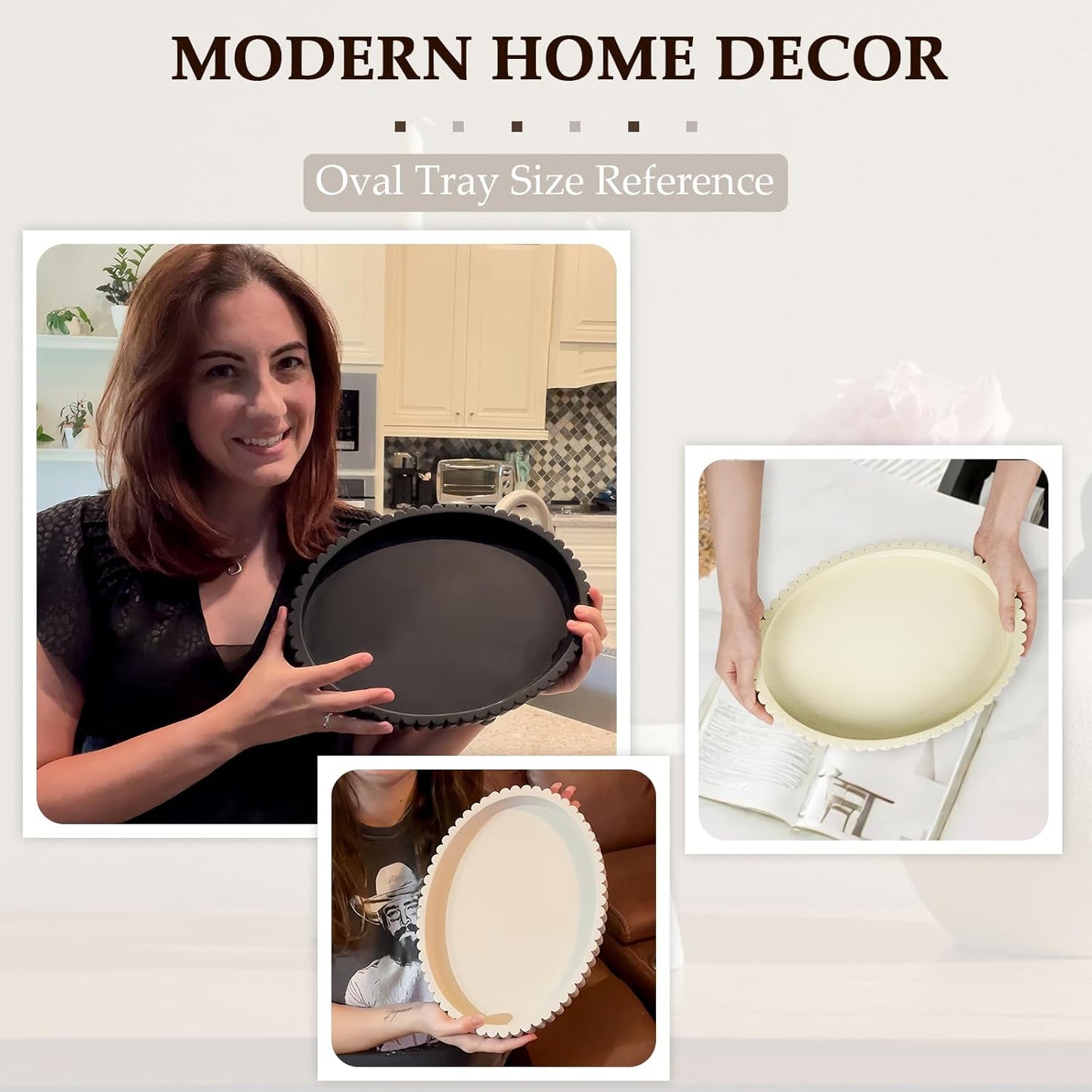 Oval Tray for Coffee Table Decor, 13" Concrete Coffee Table Tray, Table Centerpieces Decorative Trays for Home Decor, Modern Decorative Trays, Centerpiece Trays, Gray