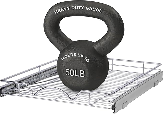 HOLDN’ STORAGE Pull Out Cabinet Organizer, Heavy Duty Caddy w/Lifetime Limited Warranty -30”W x 21”D - Requires At Least 31-1/4” Cabinet Opening, Steel Metal Cabinet Drawers Slide Out, Chrome