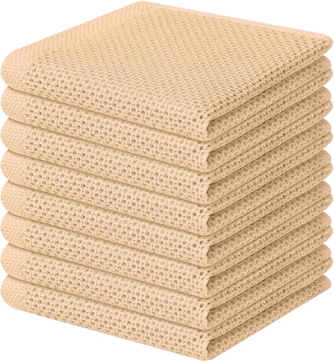 Homaxy 100% Cotton Waffle Weave Kitchen Dish Cloths, Ultra Soft Absorbent Quick Drying Dish Towels, 12 x 12 Inches, 8-Pack, Apricot