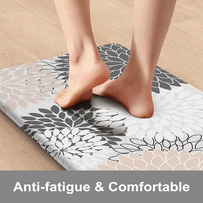 KIMODE Anti Fatigue Kitchen Mats for Floor, Boho Floral Kitchen Rugs Sets of 2, Non Slip Waterproof Kitchen Floor Mats, Memory Foam Kitchen Mat for Sink, Laundry, Office, Desk Pink 20"x47"+20"x32"